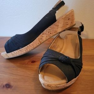 G.H. Bass & Co. "Christy" Black Espadrille Wedge Sandals - Size 7.5
